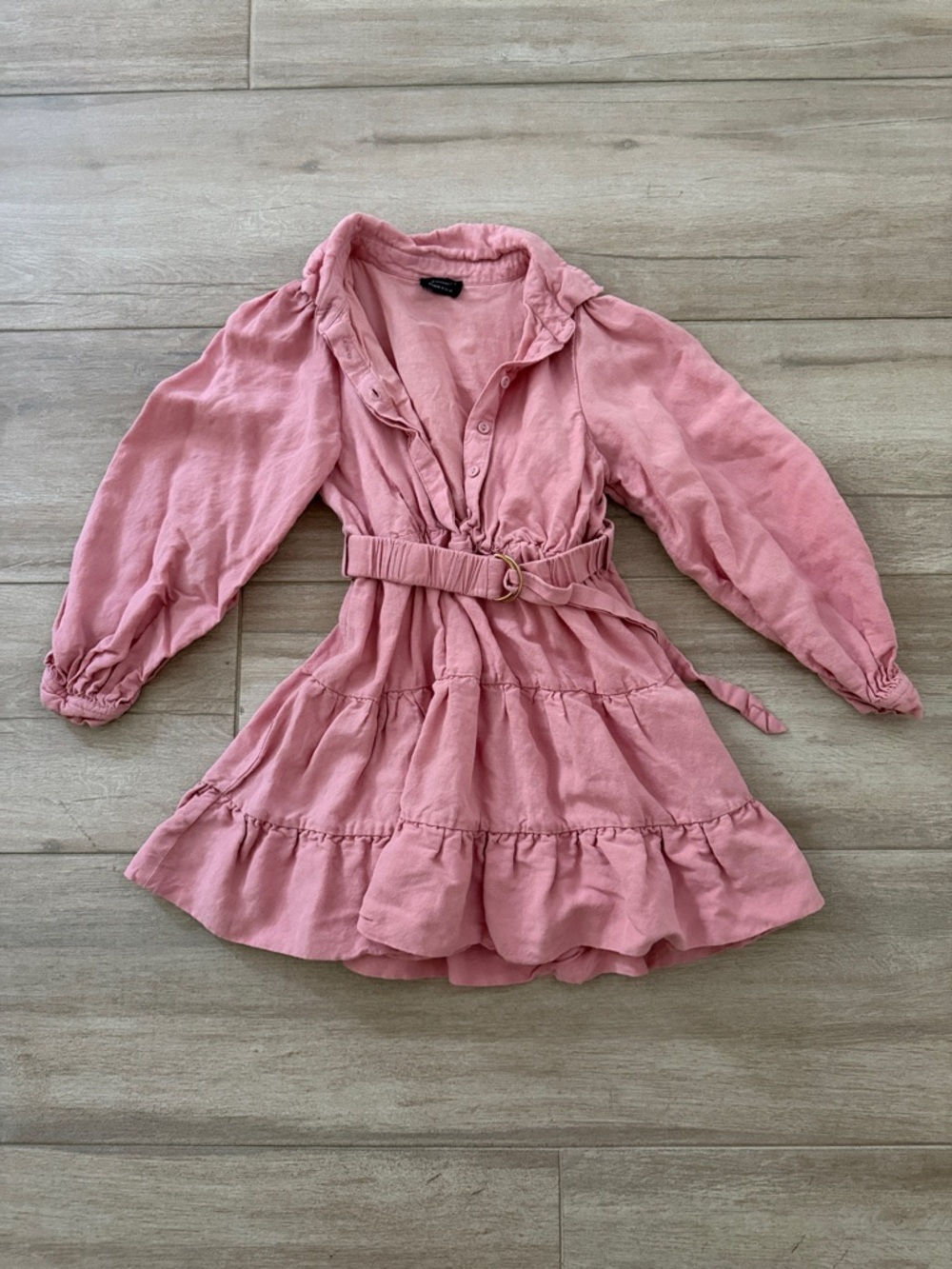 Bardot Dusty Pink Ruffle Tiered Dress with Belt